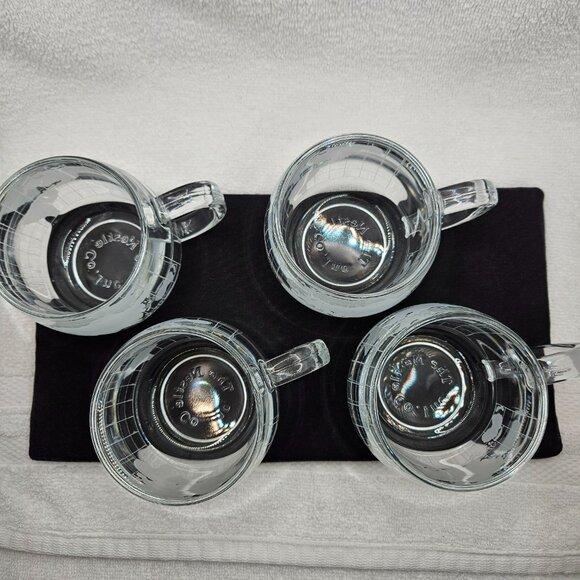 Nescafe Mugs Coffee Tea Cups Taste Your Way Clear World Etched Mugs Set of 4 Vtg - Picture 2 of 10